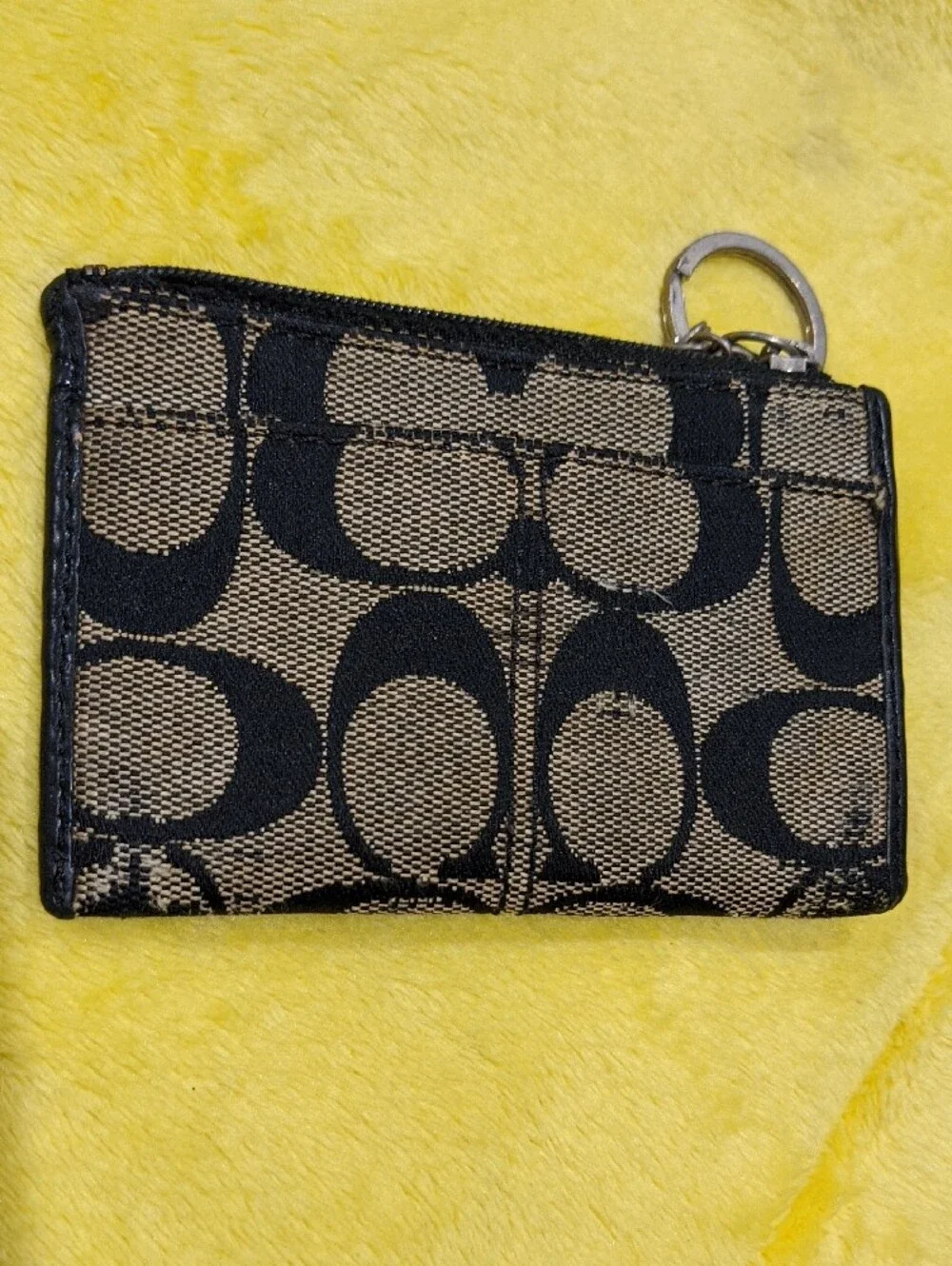 Coach Black & Tan Signature Card Case Key Holder